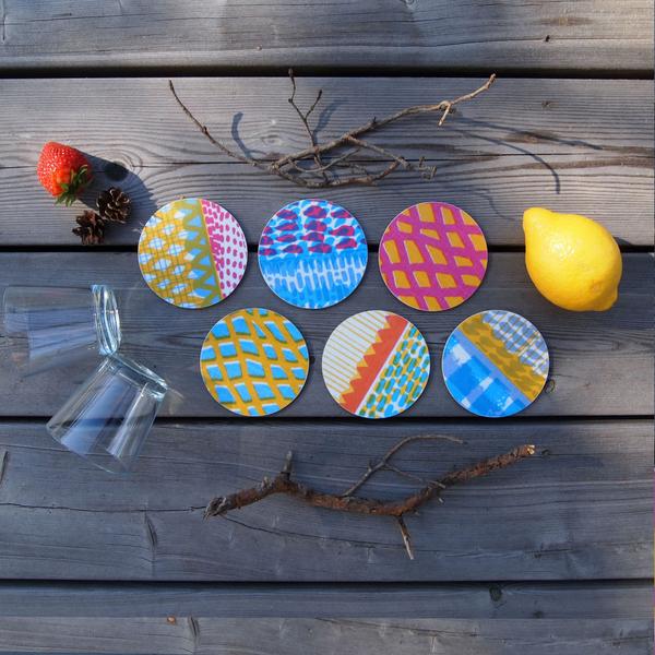 Aurala Mixed Colours Cork Coasters, set of six by Jonna Saarinen