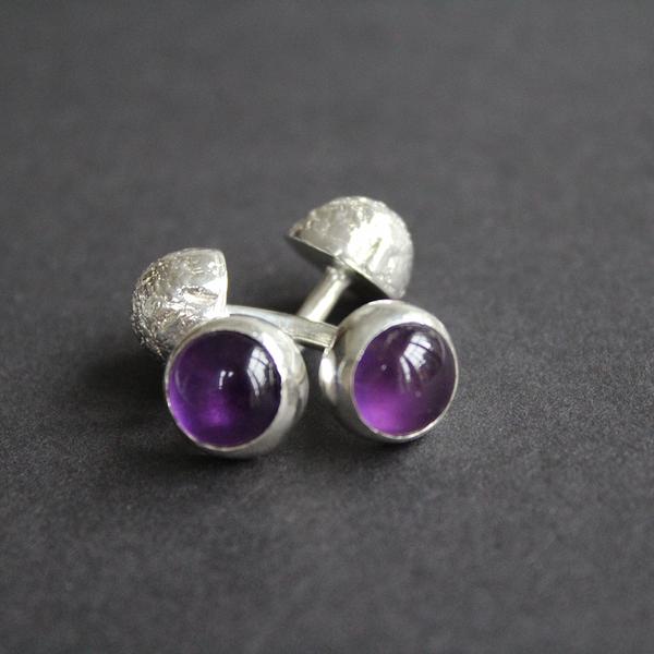 Gem cufflinks by Barbara Yarde. Sterling Silver and set with Amethyst stones.  Amethyst