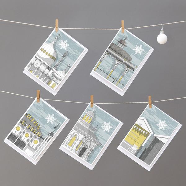 Brighton Set of 5 assorted Christmas Cards by Linescapes
