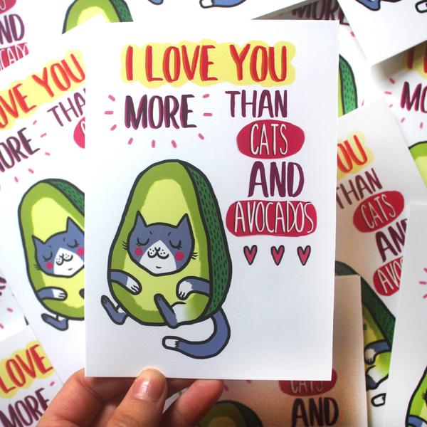 Cat Avocado Greeting Cards by Roxane Dewar Illustration