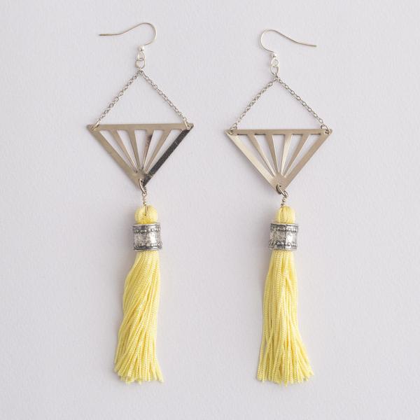 Cote d’Azur Geometric Earrings - Silver - yellow by Vintage Rose