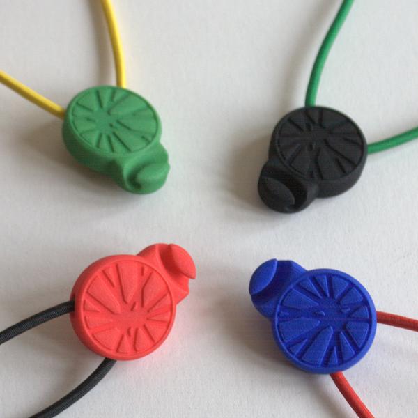 3d Printed Bicycle Trouser Clip by Gilbert13. Green, Blue, Black, Red, Yellow. 