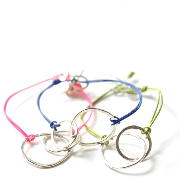 sterling silver double loop bracelet by Little Object pink blue green