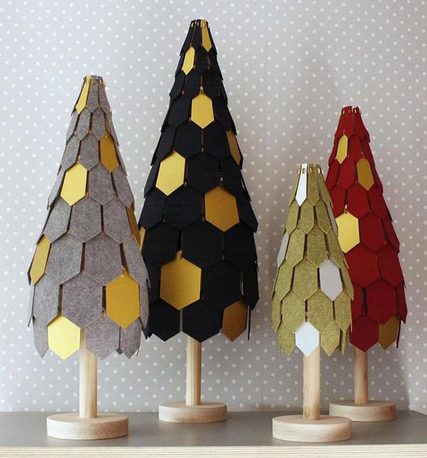 Felt Shingle Tree by Gilbert13. Felt, Sustainable birch plywood. Grey, green Blue, Red