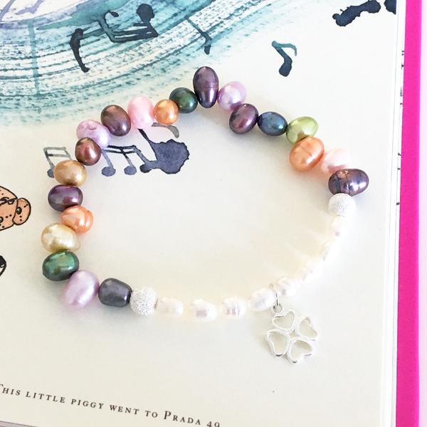 Lucky Jelly Bean Bracelet by Amanda Jane's sterling silver pearls