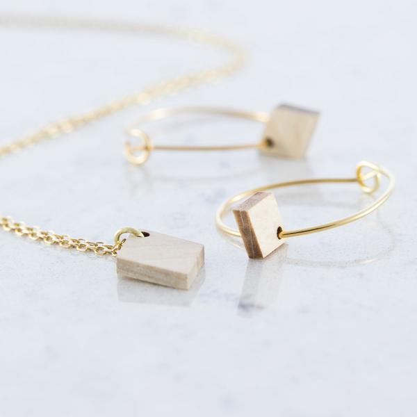 Diamond Wood Hoop & Necklace Set by Debosc