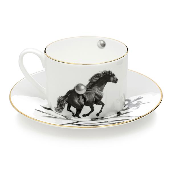 Pearls and Horses teacup & saucer by Sasha Tugolukova