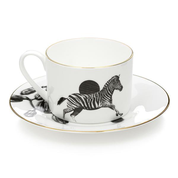 Zebra and Coco Teacup & Saucer by Sasha Tugolukova