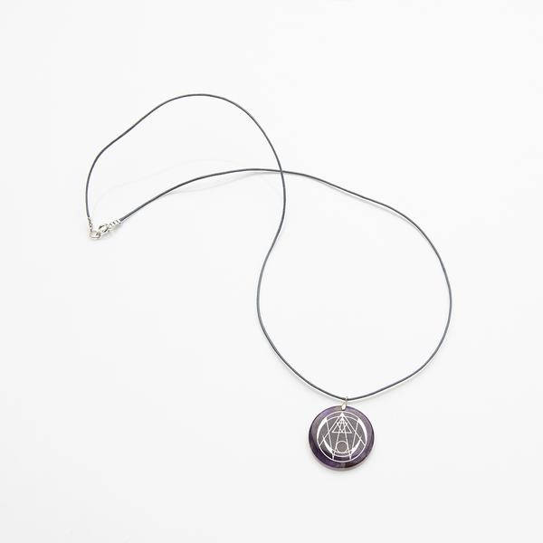 Clearing Grid Pendant with Amethyst by Cosmic Union. Charcoal