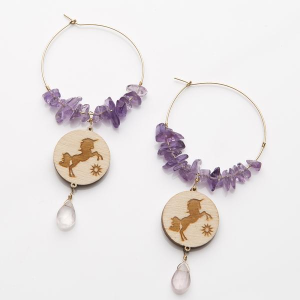 Unicorn Earrings for connection to the universal heart, by Cosmic-Union. Crystals. 