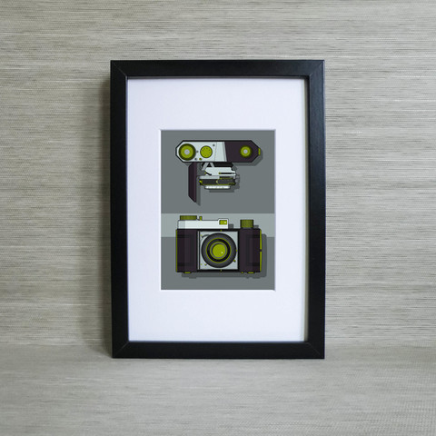 Vintage Camera Mounted Print - Kodak Retinette Top and Front Views