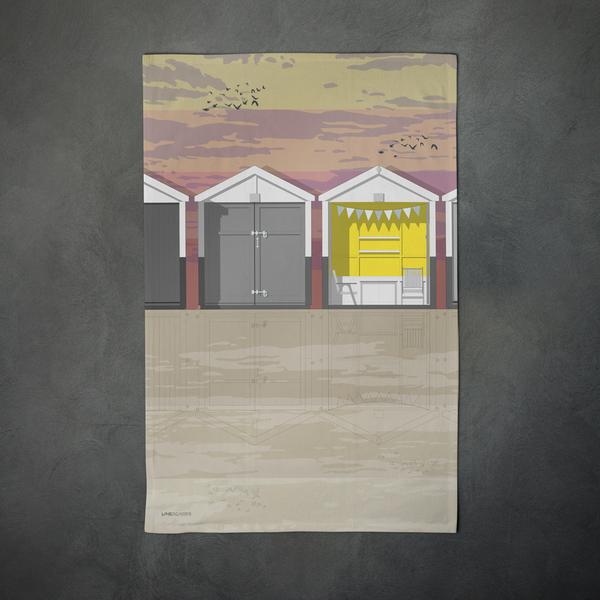 Beach Huts Teatowel by Linescapes
