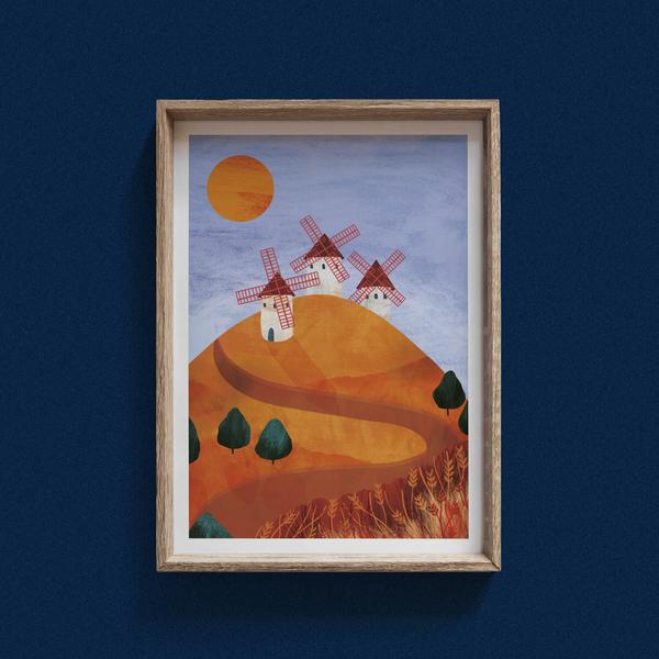 La Mancha Windmills Print by Hello Grimes