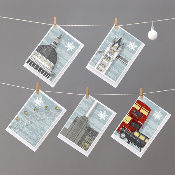 London Set of 5 assorted Christmas Cards