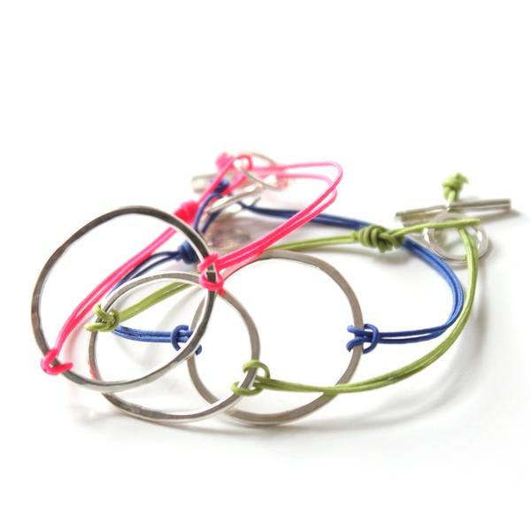 Silver loop bracelet by Little Object pink blue green