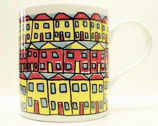 houses mug by Fatima Nadeem and Hidden art