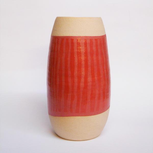 Striped Stoneware Vase by Lesley McShea - Red