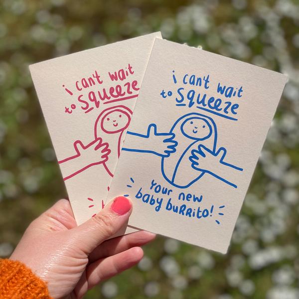 Baby Card by Tee and Toast in blue or red