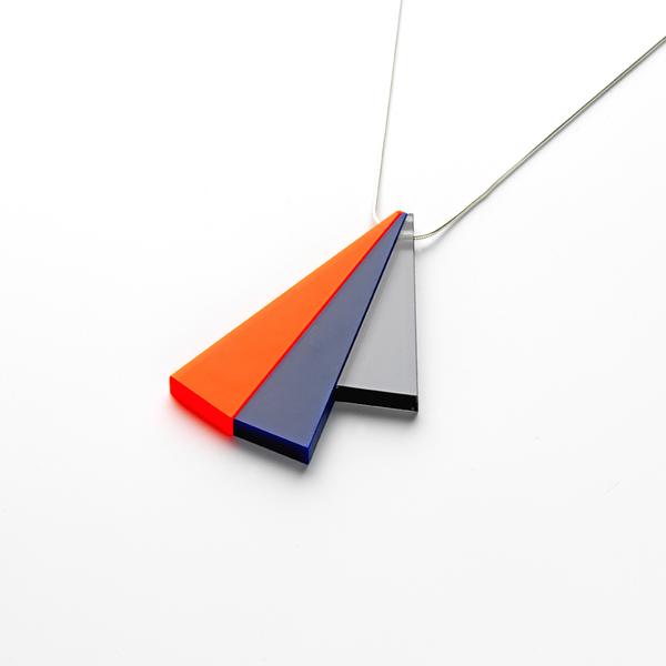 Tutti Frutti Pendant in orange, navy and grey. Silver/Perspex by Lua Lua