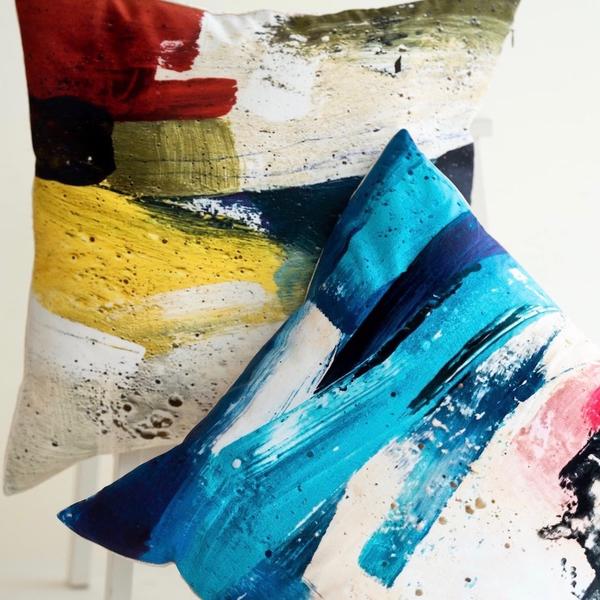 Wildscape Cushion Cover by RubyKite, Yellow, Blue