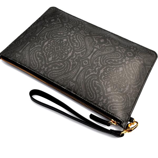 Dark Paisley Print Clutch by Few London