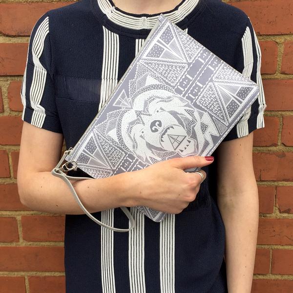 Bear Print Clutch by Few London in grey