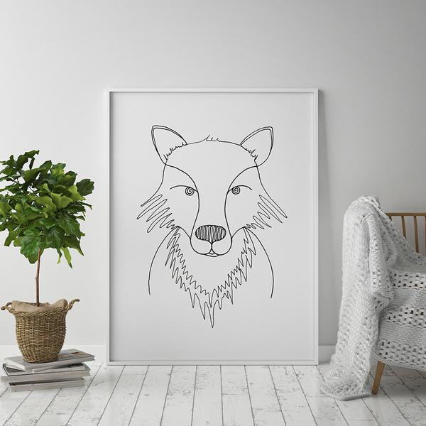 Line Fox Print by Baldy and The Fidget
