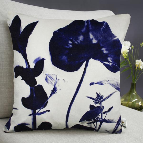 Cyanotype Stems Cushion by Terrarium