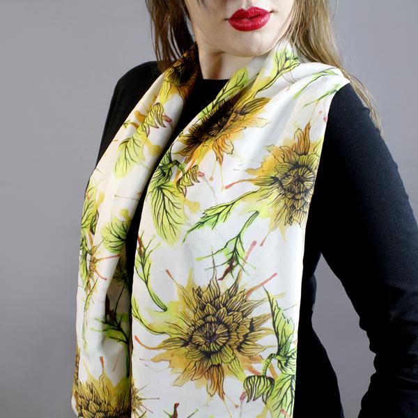 Inky Dahlia Floral Silk Scarf by Terrarium