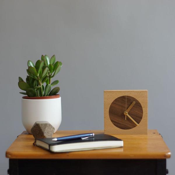Andrew Cunningham Eastdesign inlaid beech and walnut blockclock