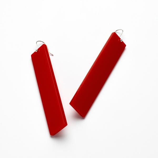 Boogie Woogie Earrings by Lua Lua, in silver and perspex. Blue, Black and Red