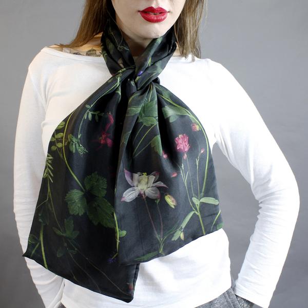 Dark Floral Silk Scarf by Terrarium