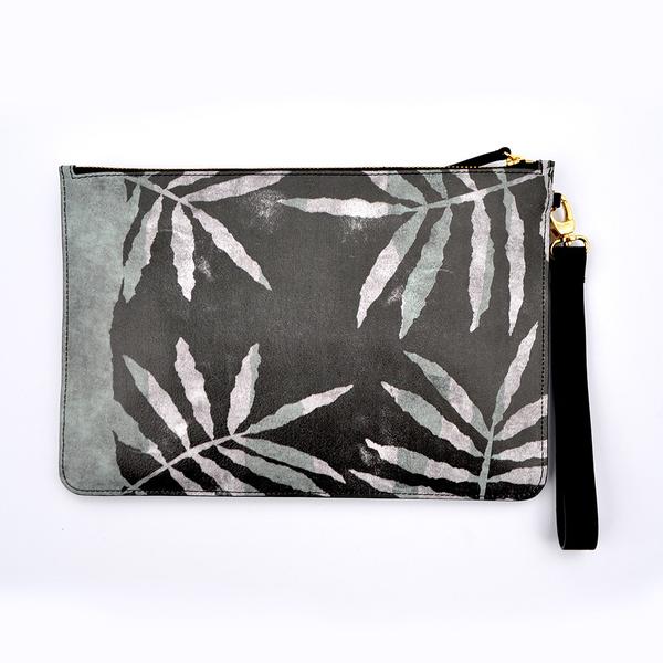 Screenprint Leaf Clutch by Few London in Grey