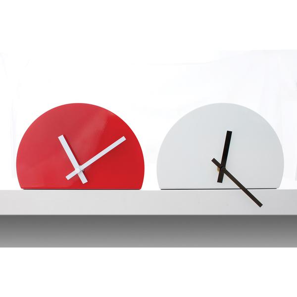 Unfinished Round Shelf Clock by Thelermont Hupton in red and White Powder Coated Steel