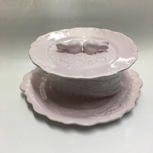 Lovesick Bunnies, earthenware Pale Pink by Undergrowth Design